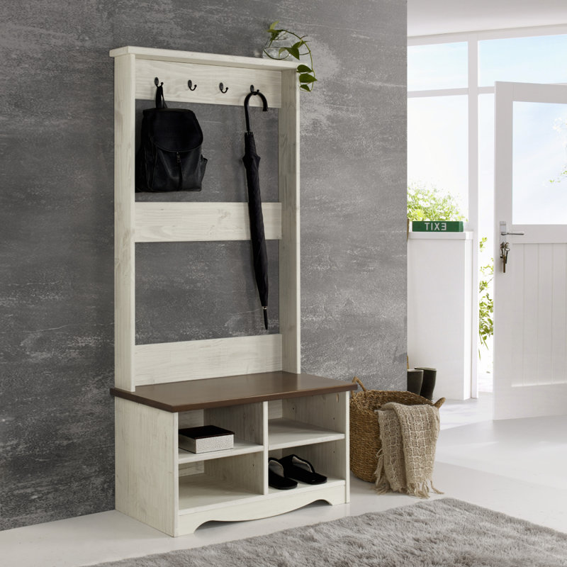 Furniture Dash 31.5'' Wide Pine Solid Wood Hall Tree with Bench and